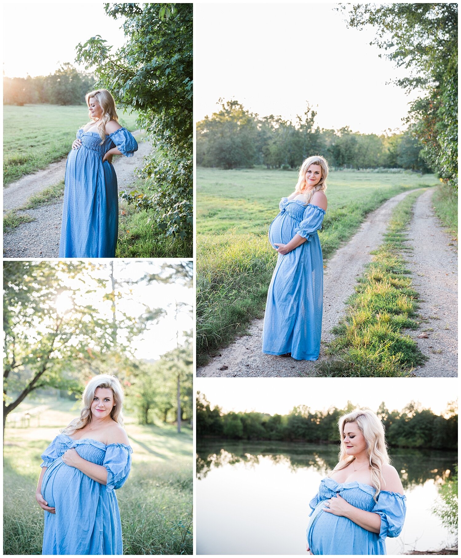 summer maternity session ooutdoors with model looking and posing at camera on farm in Ringgold, Georgia