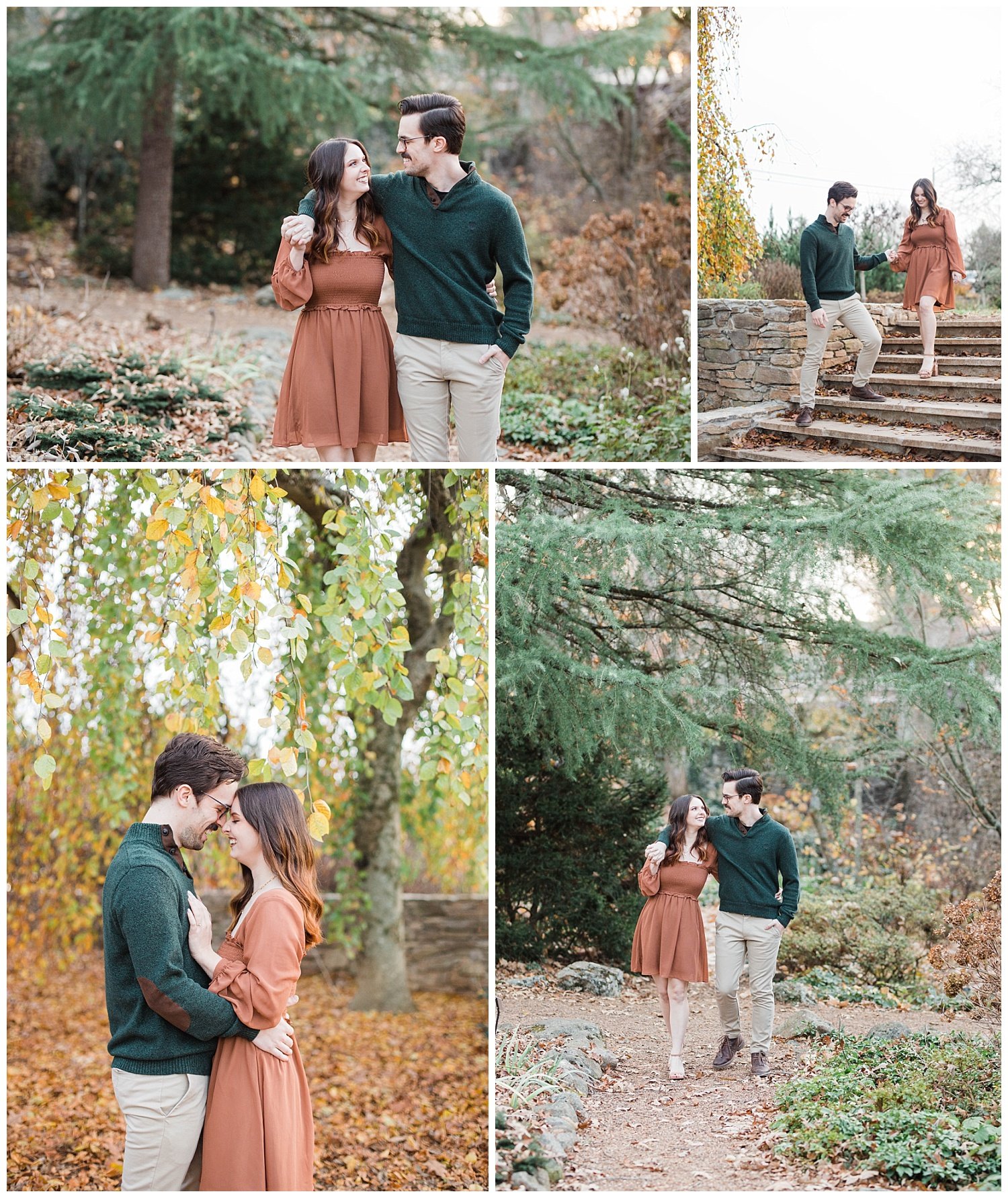 couple holding hands for engagement session at Knoxville Botanical Gardens