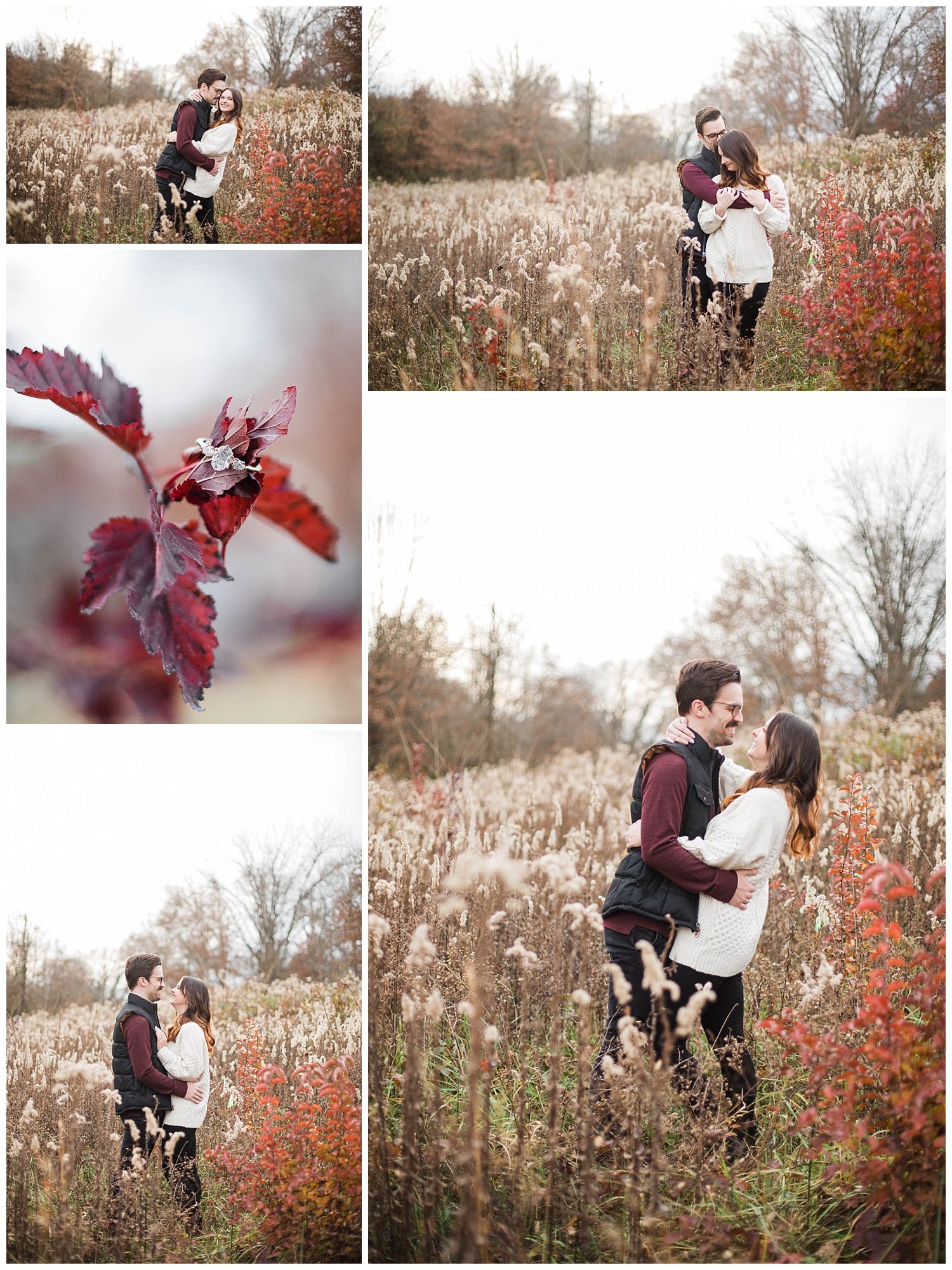 couple posing in a field for photos at the Knoxville Botanical Gardens