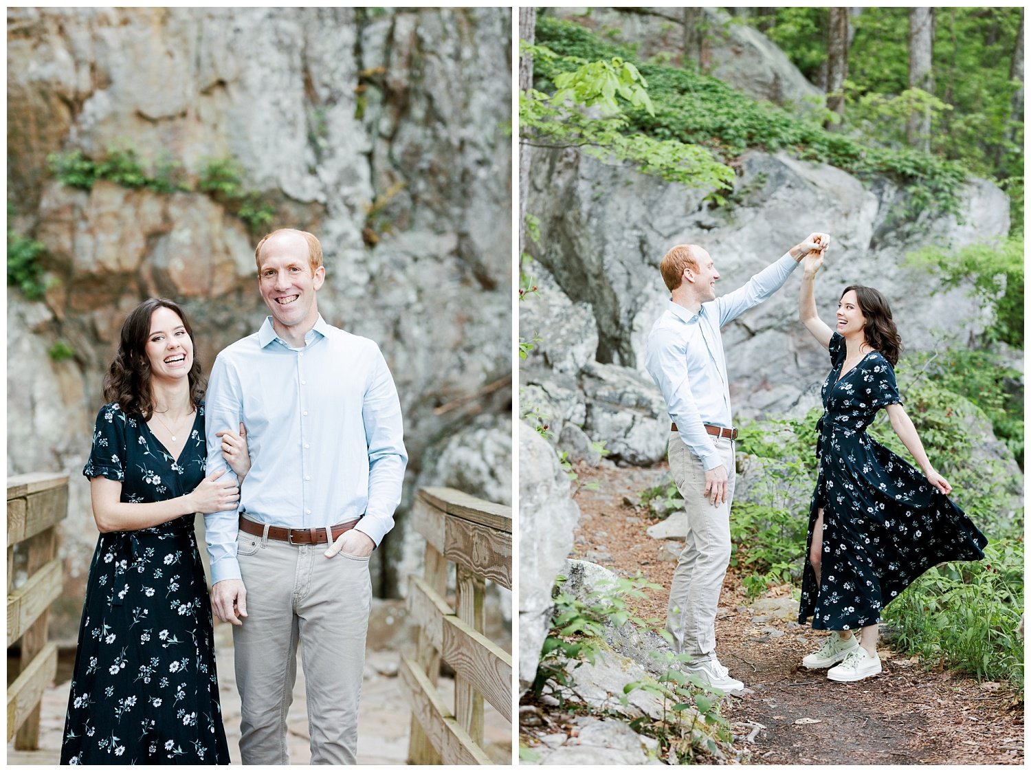 couple twirling on Glen Falls Trail in Chattanooga
