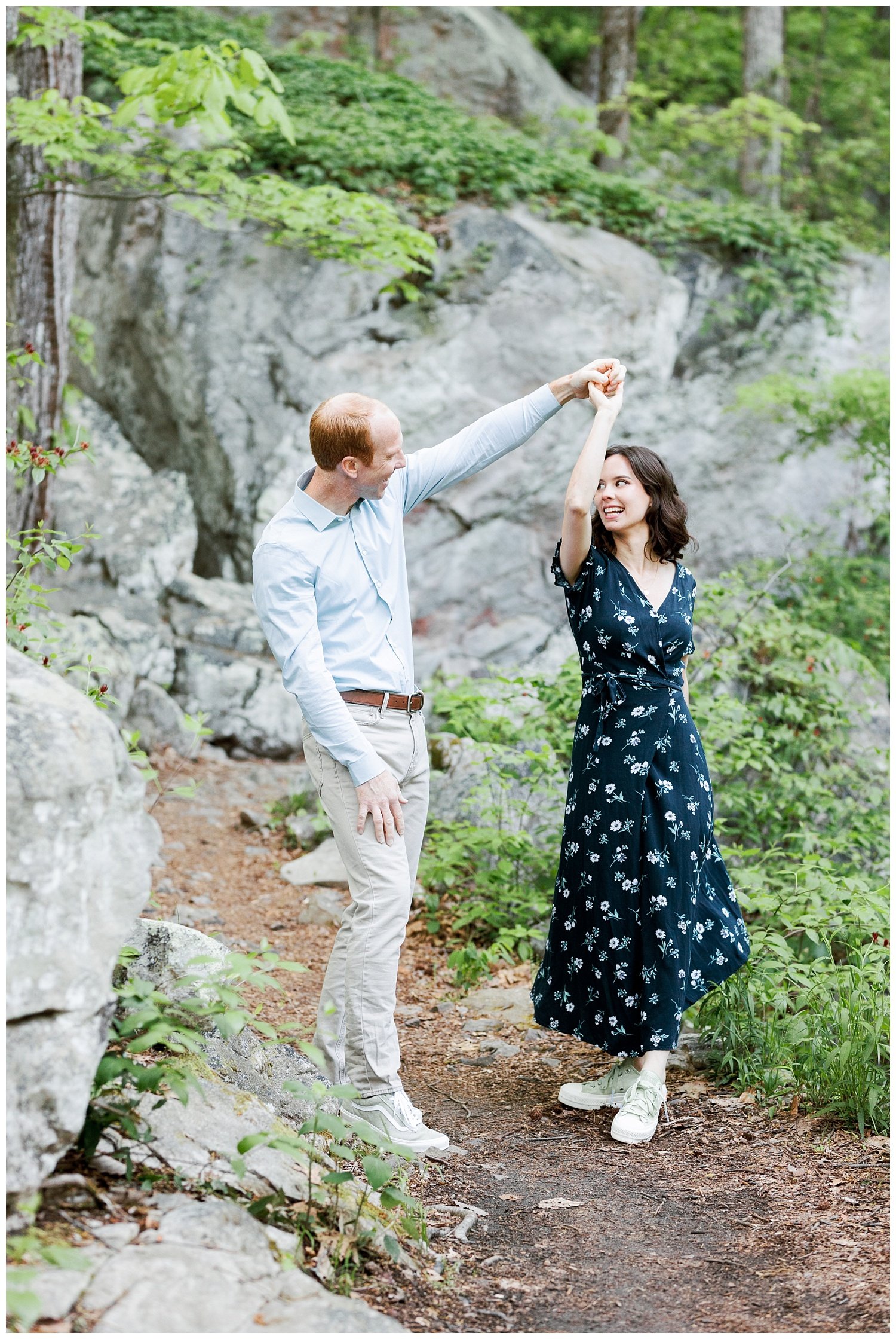 couple dancing together on Glen Falls Trail in Chattanooga