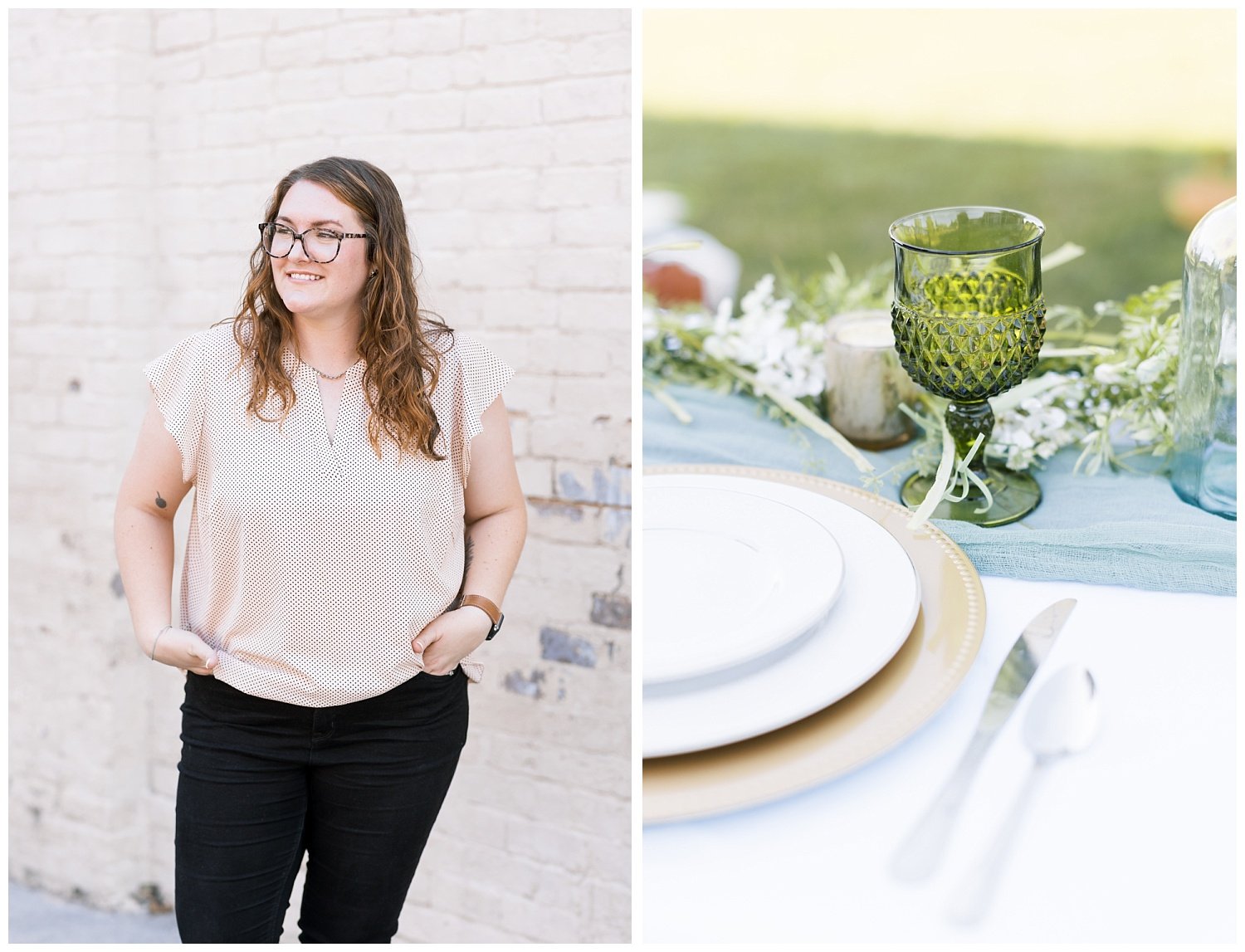 wedding planner setting up a table for flat lays