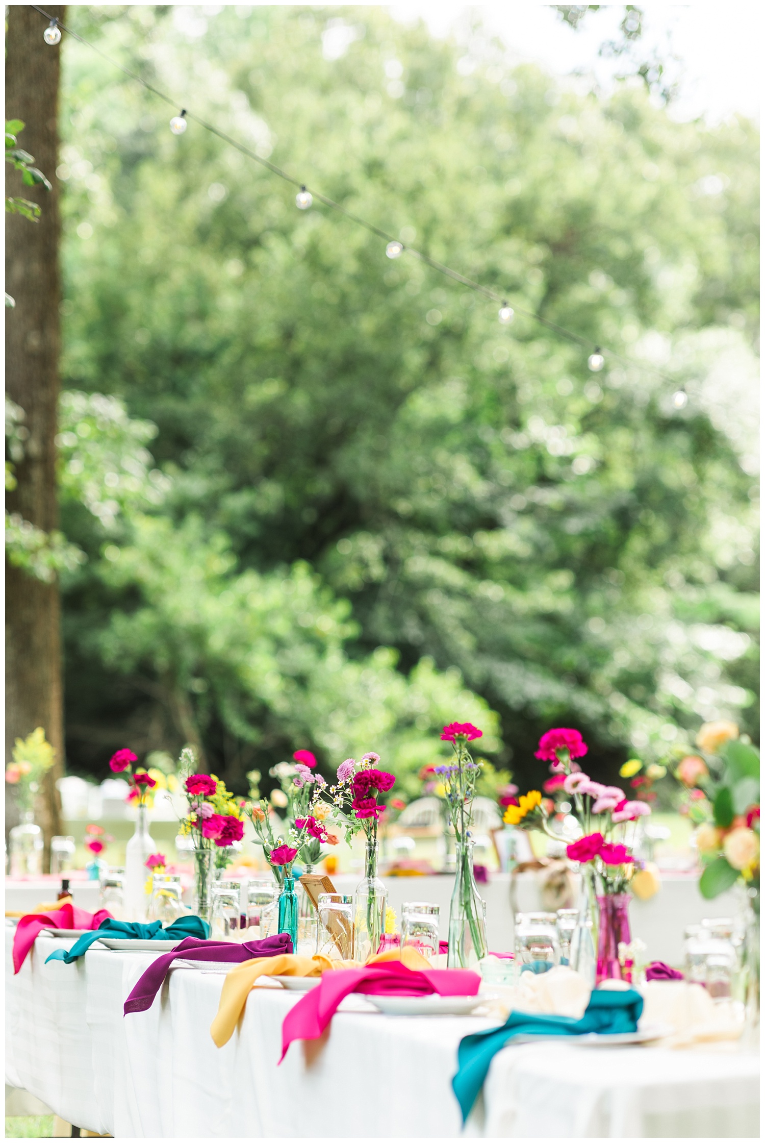 reception details at colorful summer wedding in Chattanooga
