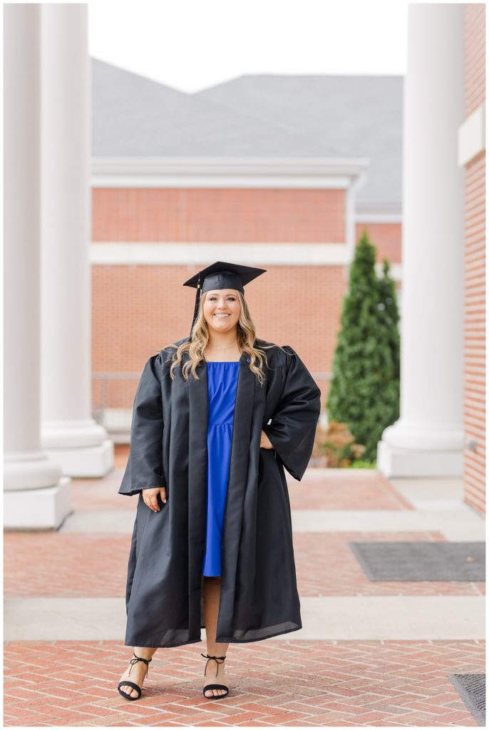 college senior wearing her cap and gown at Lee University