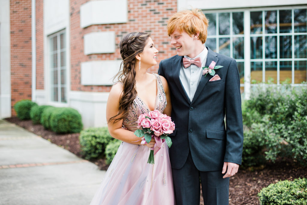 prom couple standing together at Lee University in Cleveland, TN