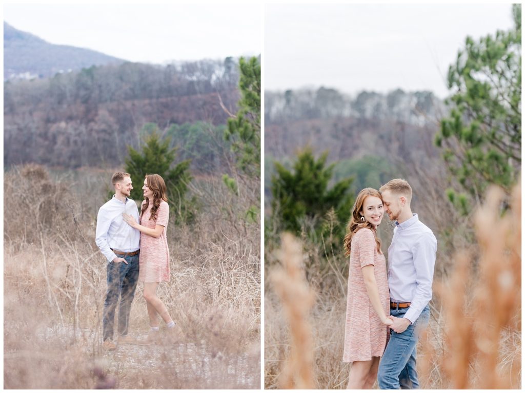 engaged couple posing in front of Lookout Mountain in Chattanooga