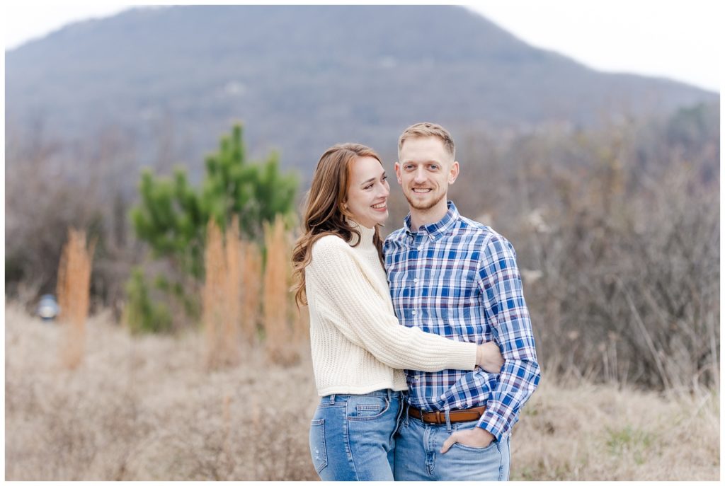 couple hugging in front of Lookout Mountain in Chattanooga