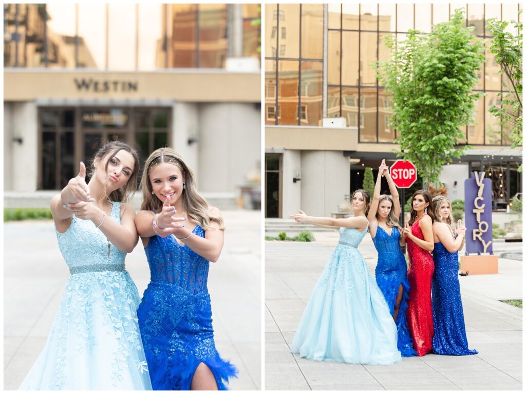 girls using the Charlie's Angels pose for prom photos