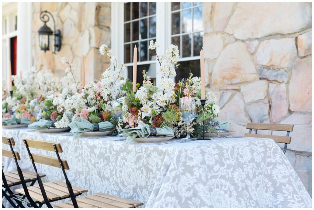 main reception table set up on front porch at Chattanooga wedding venue