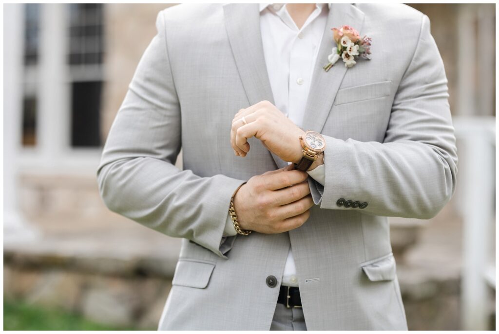 close up detail of groom's watch at Chattanooga wedding venue