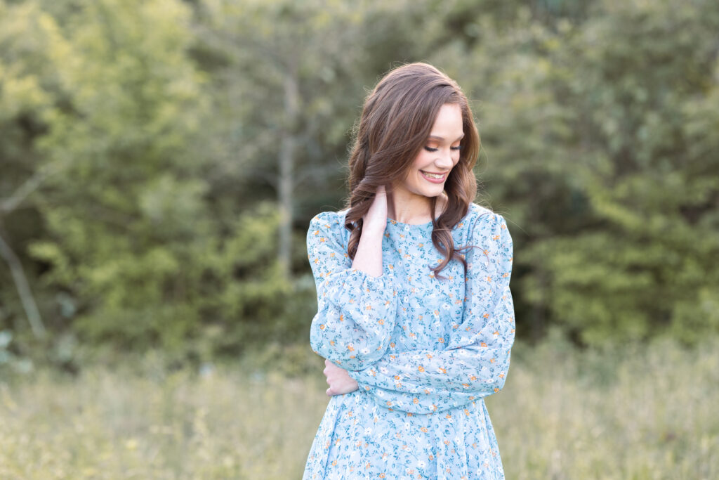 high school senior wearing a blue dress for photo shoot in Chattanooga