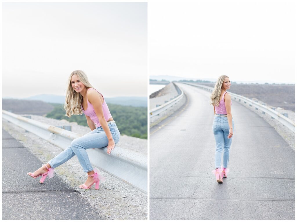 high school senior walking down the road at Chattanooga session