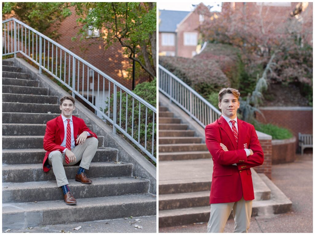 high school senior posing on a set of stairs for fall portraits in Chattanooga