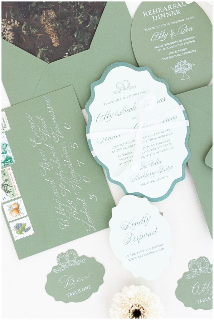 green flat lay design made by Details and Flourishes in Chattanooga