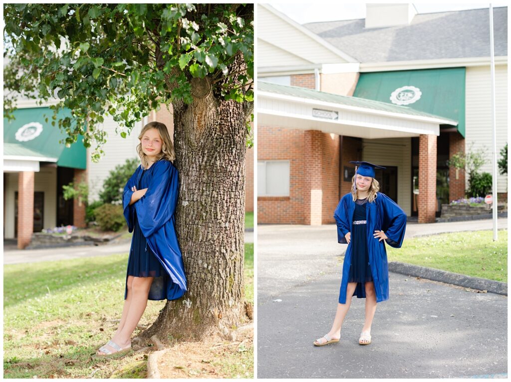 cap and gown mini session at Hickory Valley Christian School