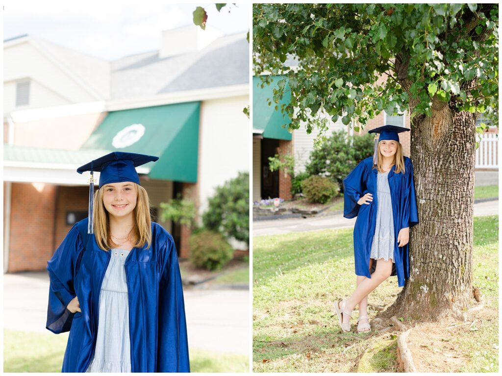 5th grade graduate wearing a blue cap and gown in Chattanooga