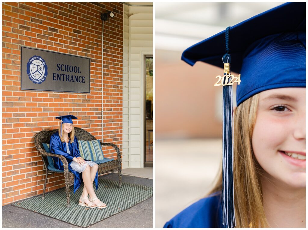 close up detail of 2024 tassel on blue graduation cap in Chattanooga