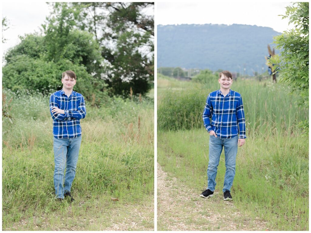 boy posing in a field for downtown Chattanooga senior session