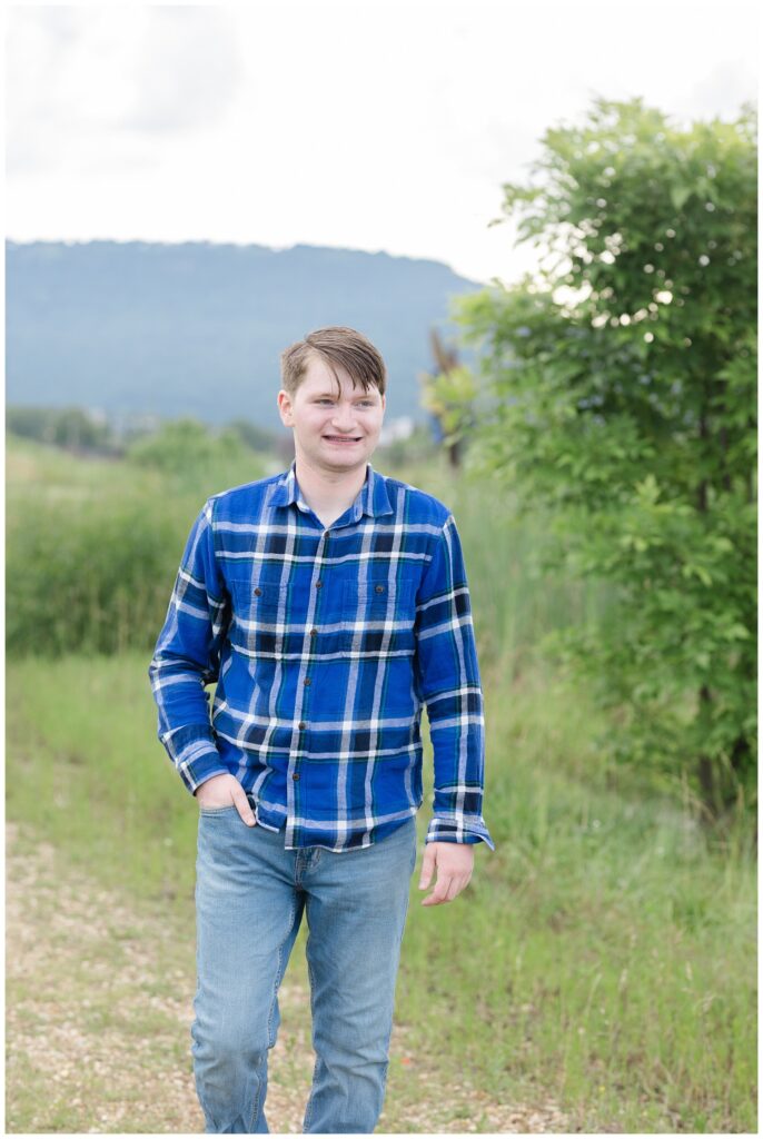 boy walking on a trail for downtown Chattanooga senior session