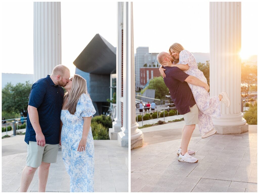 couple kissing on the steps of the mansion at the Hunter Museum