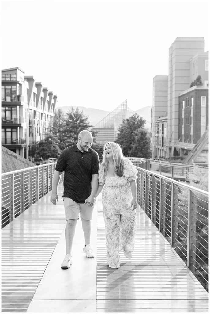 engagement session on the Holmberg Bridge during golden hour in Chattanooga