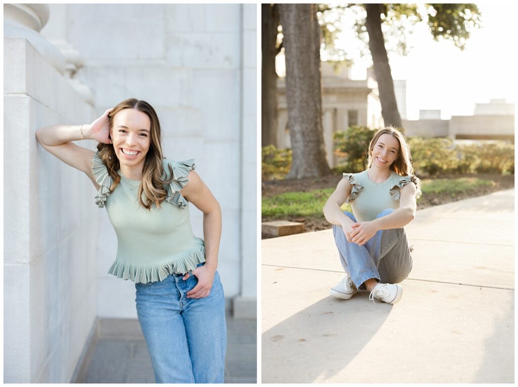 girl sitting on a sidewalk for summer Chattanooga senior session