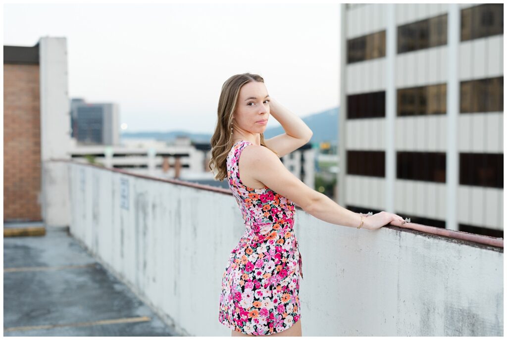 Chattanooga senior photoshoot on top of a parking garage downtown