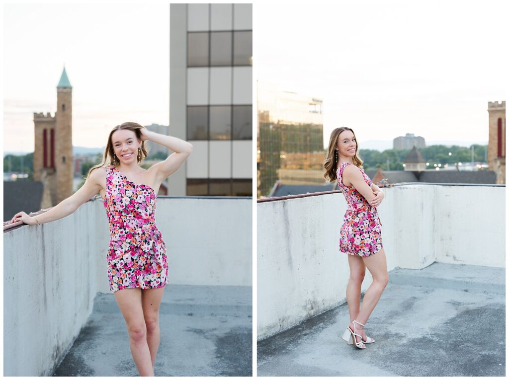 senior girl posing with her hand in hair at downtown Chattanooga session