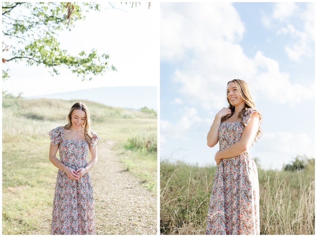 high school senior posing in a field in downtown Chattanooga