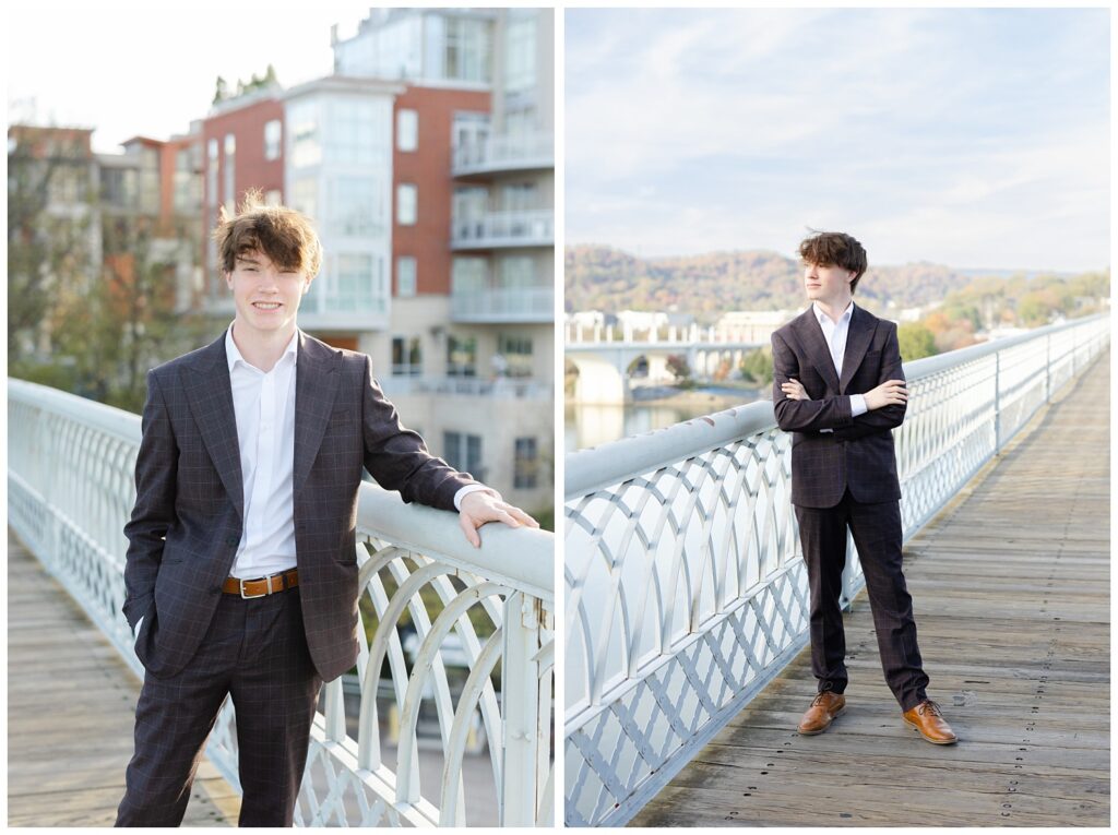 fall senior session with Owen on the Walnut Street Bridge in Chattanooga