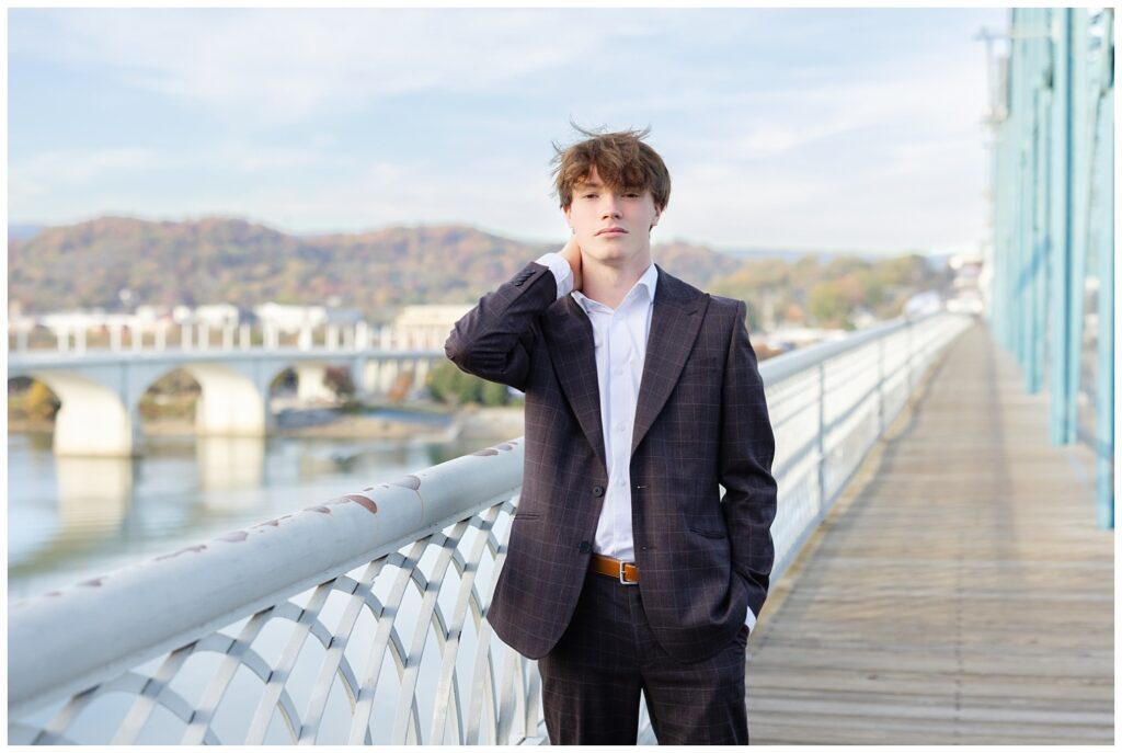 Chattanooga senior session in the fall on the Walnut Street Bridge