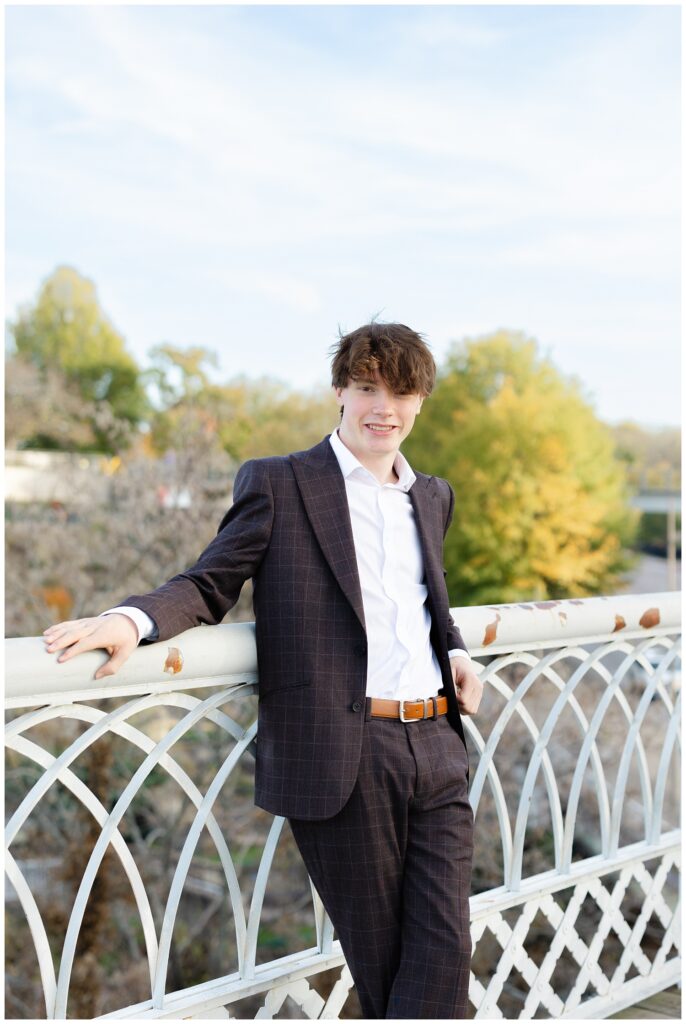 fall senior session in Chattanooga on the walking bridge near the Hunter Museum