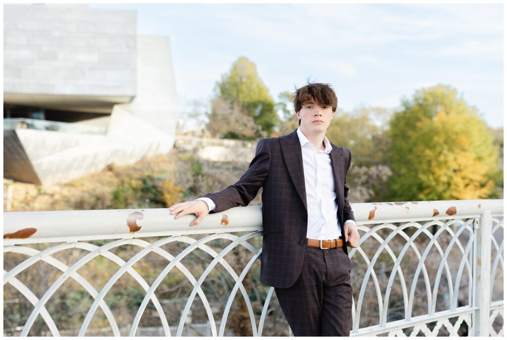 senior guy posing a serious look on the Walnut Street Bridge in Chattanooga