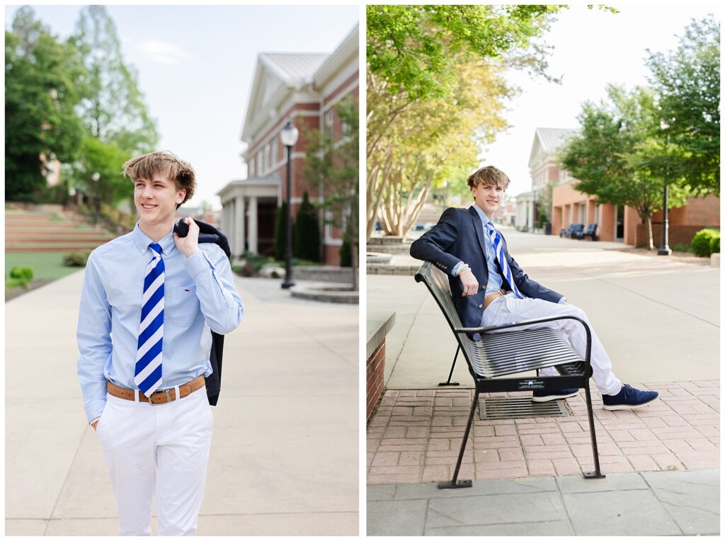 high school senior sitting on a bench for Chattanooga portrait session