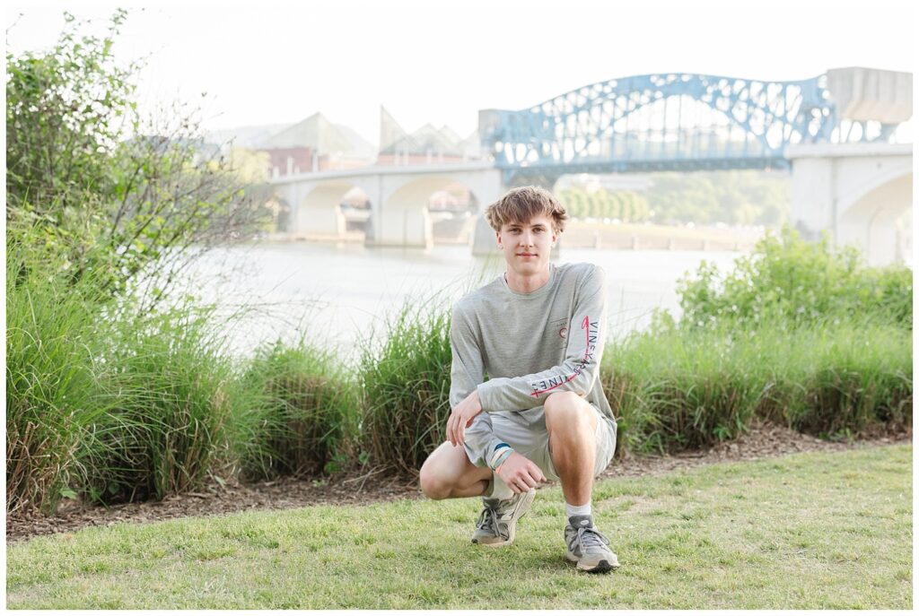 senior portraits at Renaissance Park in Chattanooga near the Walnut Street Bridge