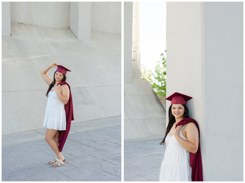 Spring senior session in downtown Chattanooga under the Market Street Bridge