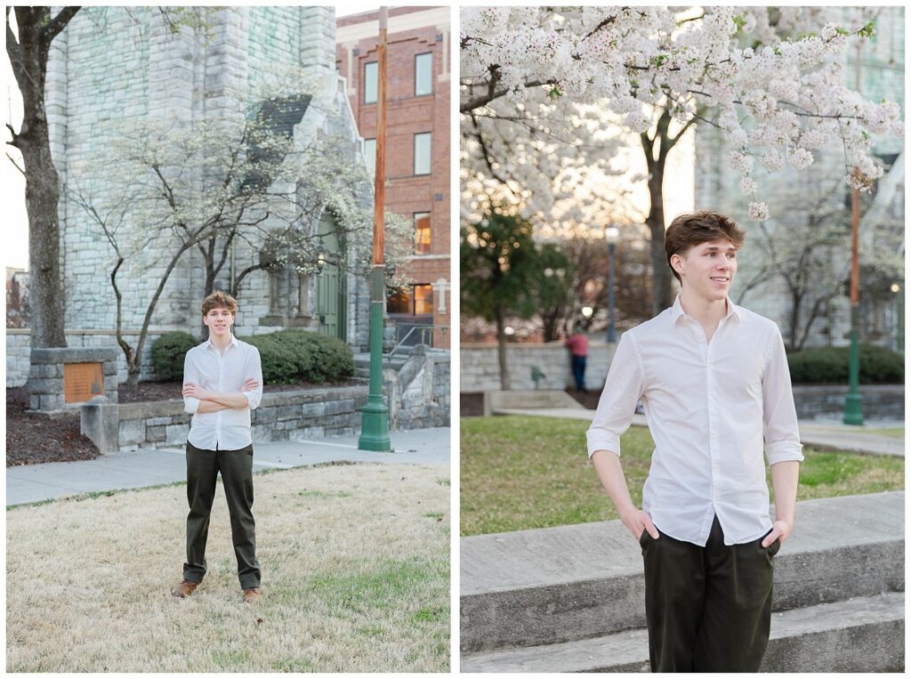 senior session downtown at Phillips Park in Chattanooga at golden hour